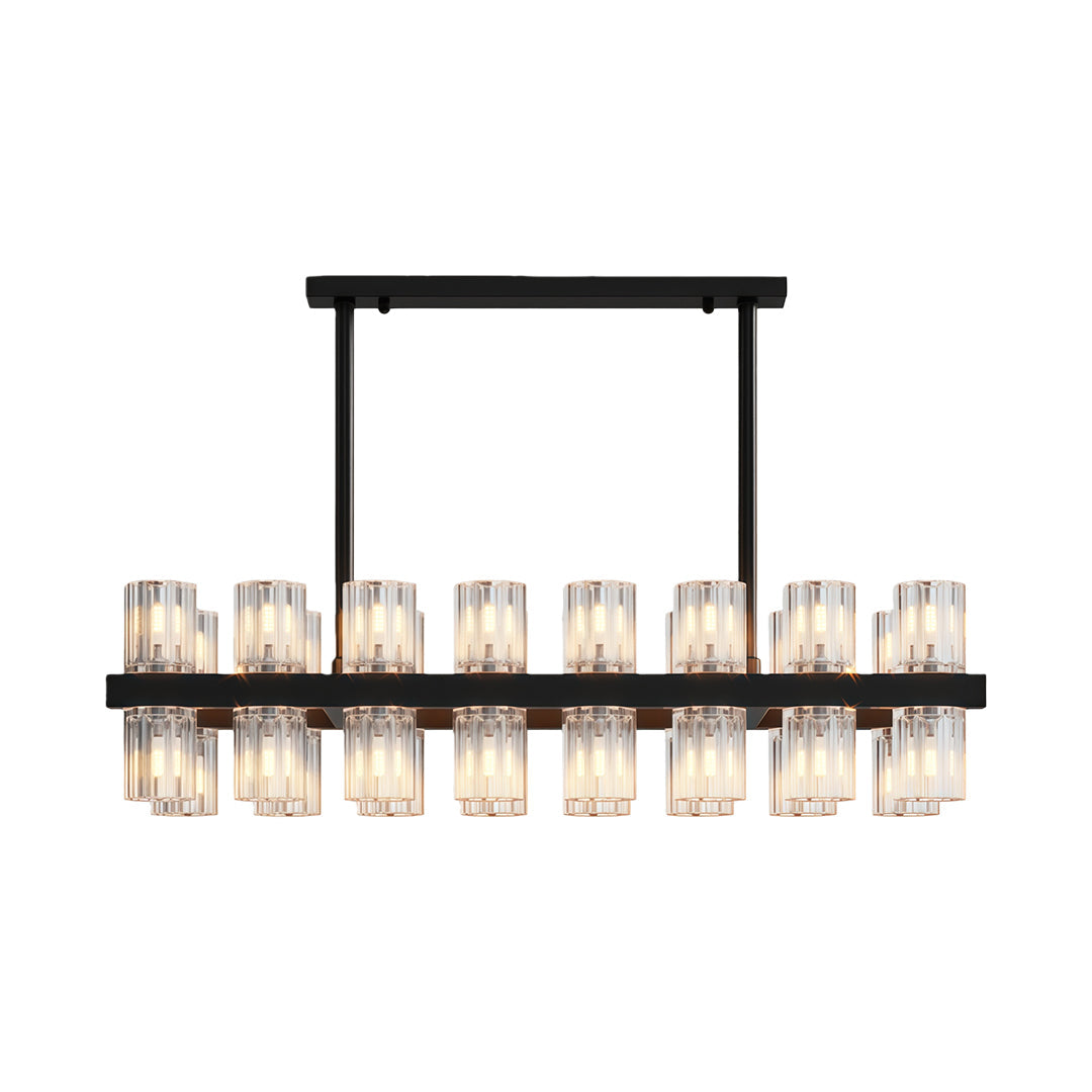 Modern luxury chandeliers in black oxide with linear glass cylinder configuration