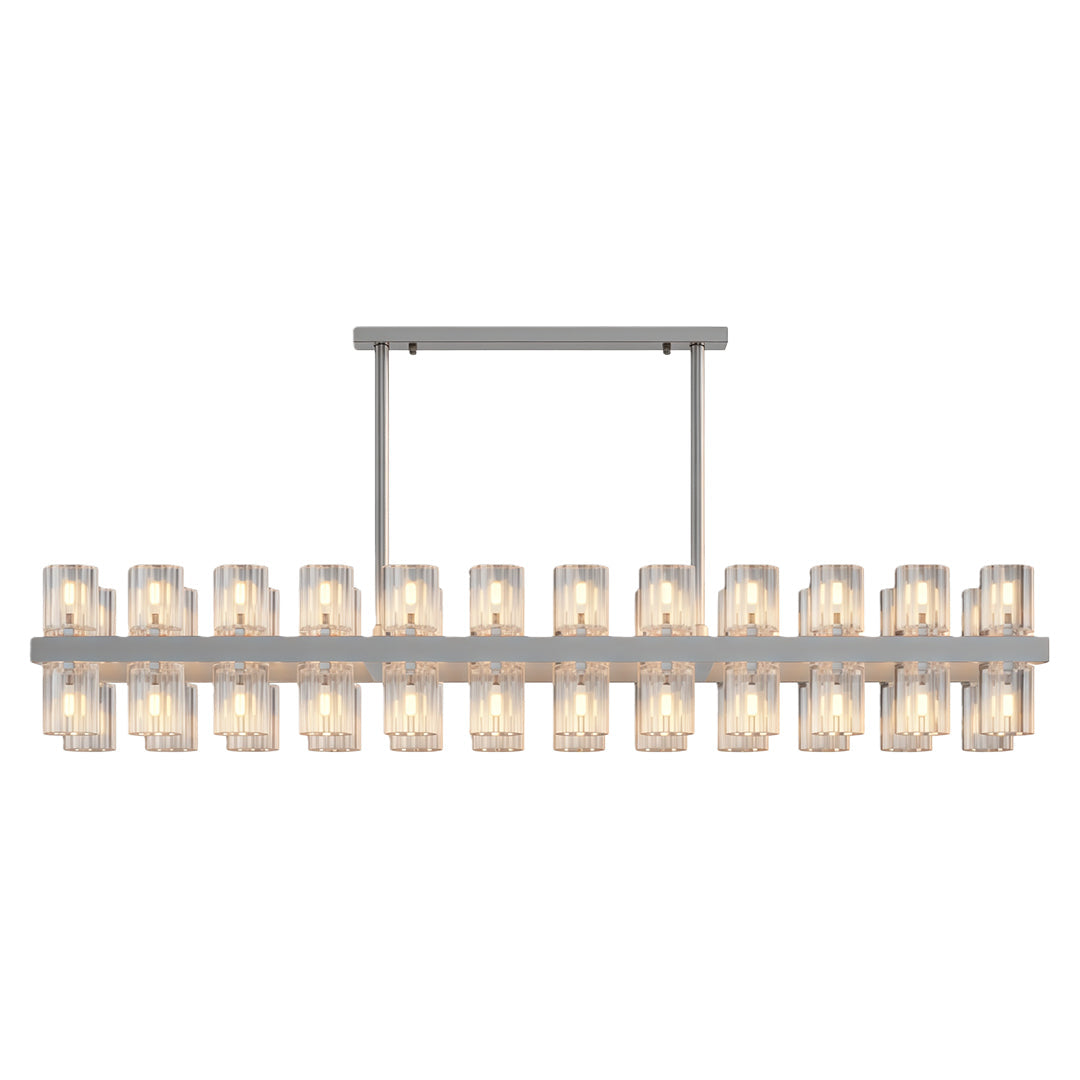 Luxury crystal chandeliers featuring brushed chrome with linear crystal configuration