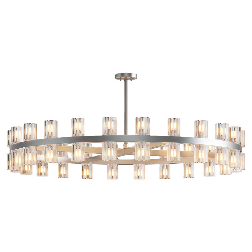 Modern luxury chandeliers featuring brushed silver with horizontal crystal layout