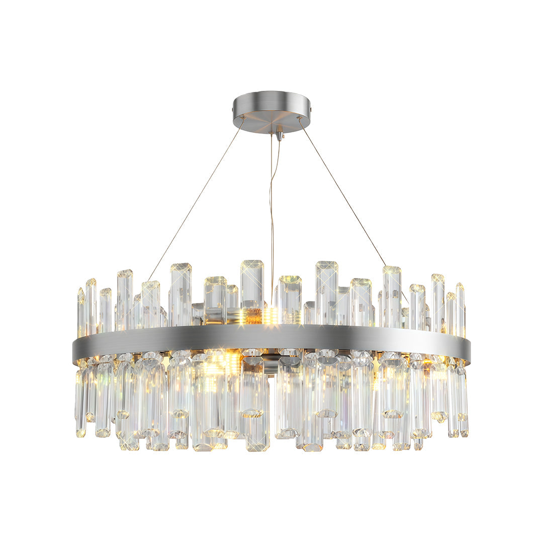 Decorative wall sconce candle featuring chrome finish with vertical clear crystal elements