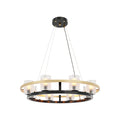 Close-up of modern luxury chandeliers showcasing candle-style lights and elegant metal frame.