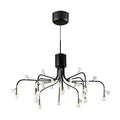 Contemporary modern retro chandelier showcasing branching metal arms with spherical glass pendants in matte black