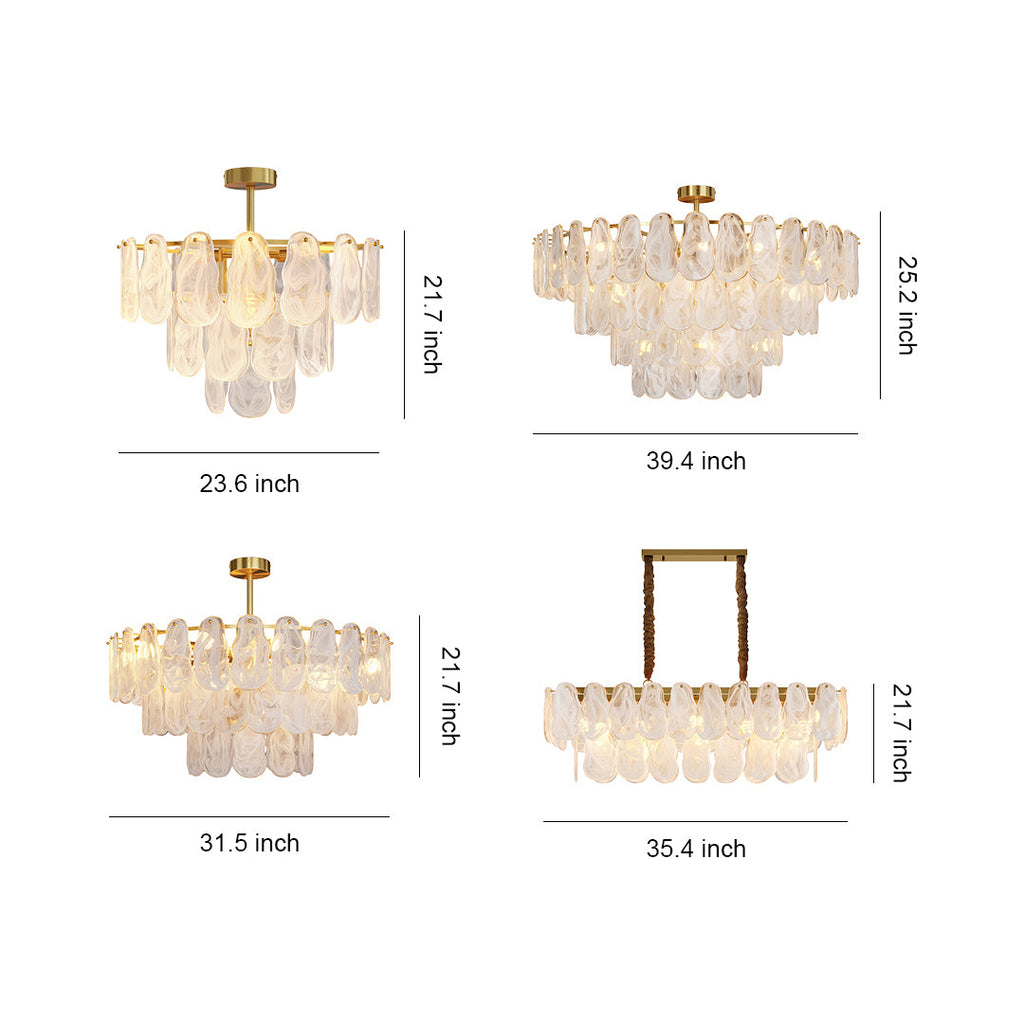 Midcentury modern chandelier with matte black ceiling mount and tiered frosted glass panels