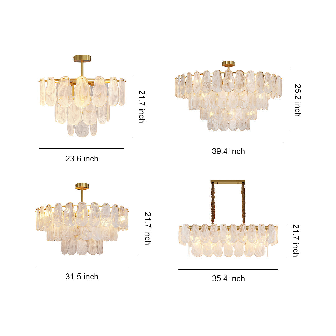 Midcentury modern chandelier with matte black ceiling mount and tiered frosted glass panels