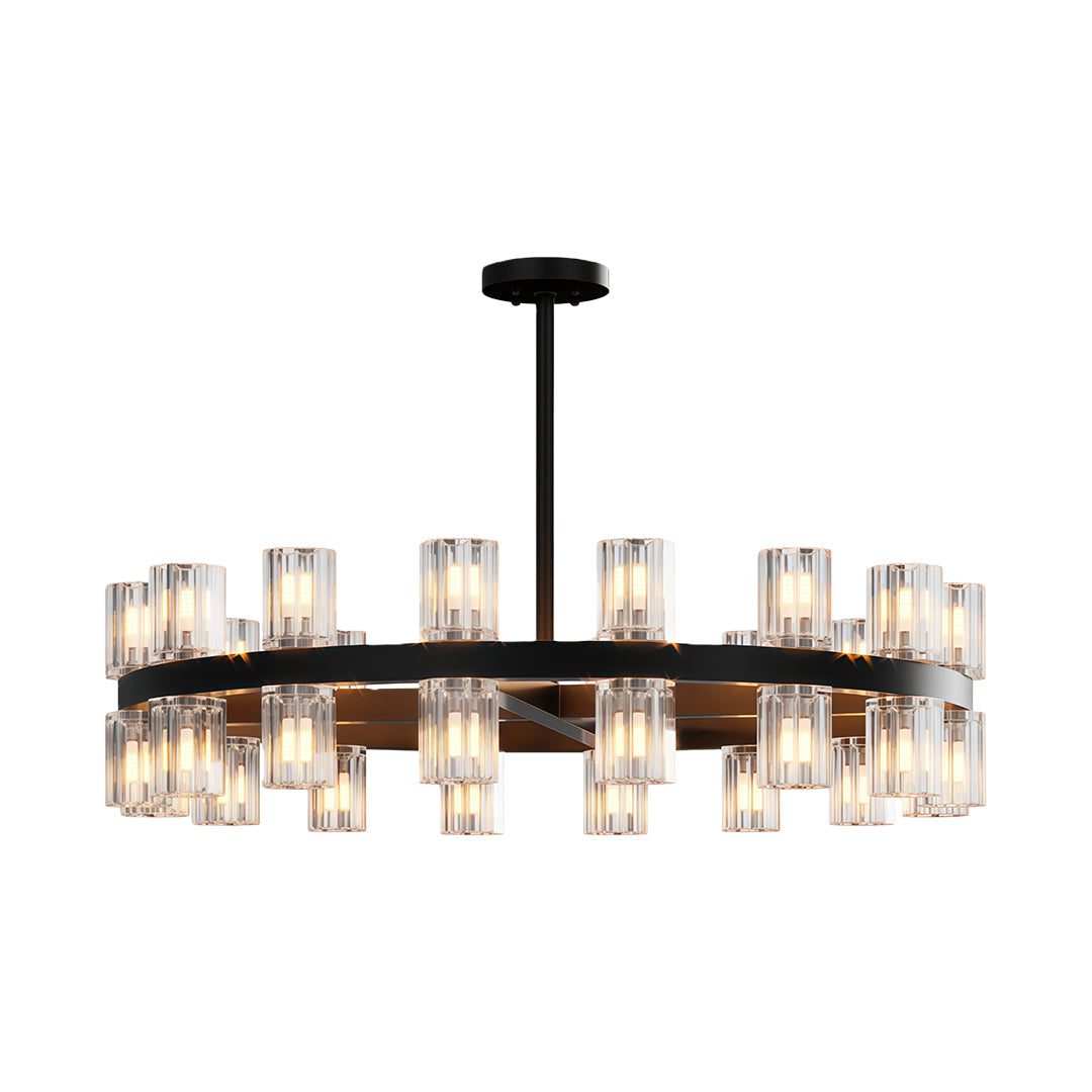 Luxury crystal chandeliers in oil-rubbed bronze with dense glass cylinder pattern
