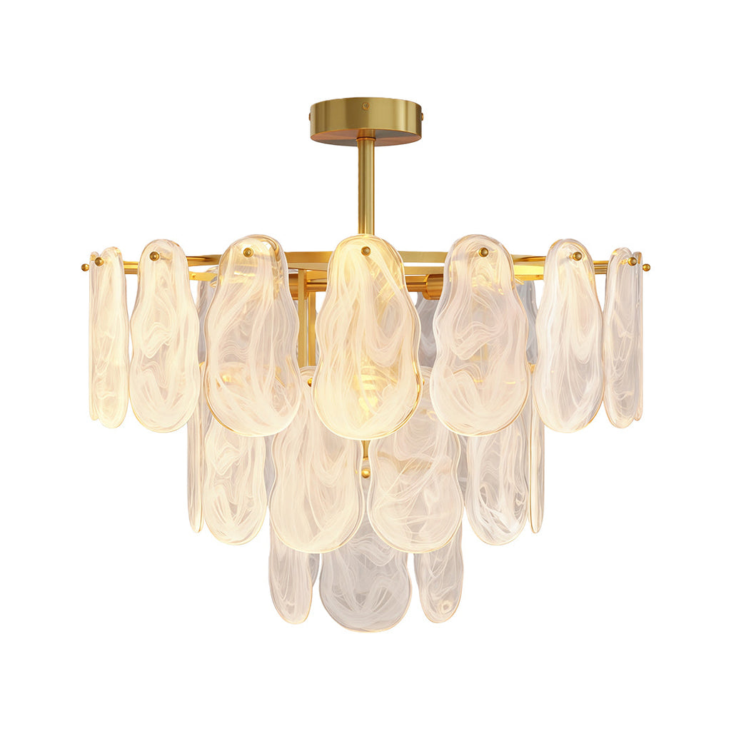 Modern luxury chandeliers featuring polished brass with layered translucent glass disc design