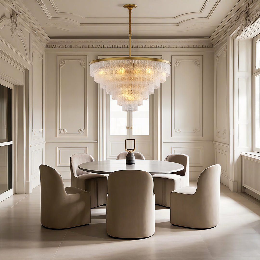 Modern luxury chandeliers inspired round modern chandelier in elegant paneled dining room