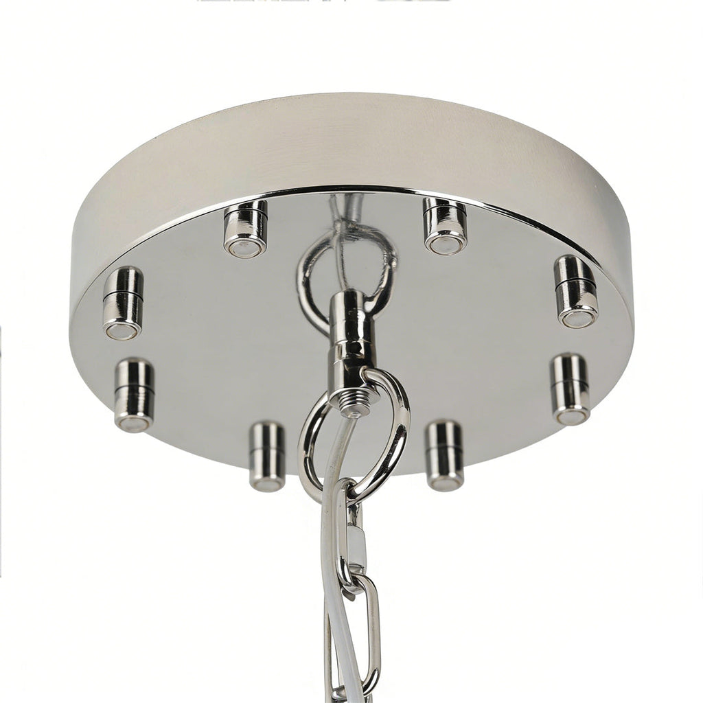 Elegant silver ceiling mount for acrylic chandeliers featuring a sleek ring design with central hook.