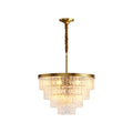 Modern luxury chandeliers with tiered brass frame and cascading textured glass rods