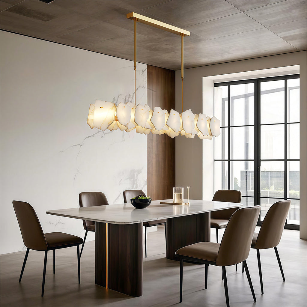 Wall art light fixtures lighting minimalist dining area with clean lines and neutral color scheme